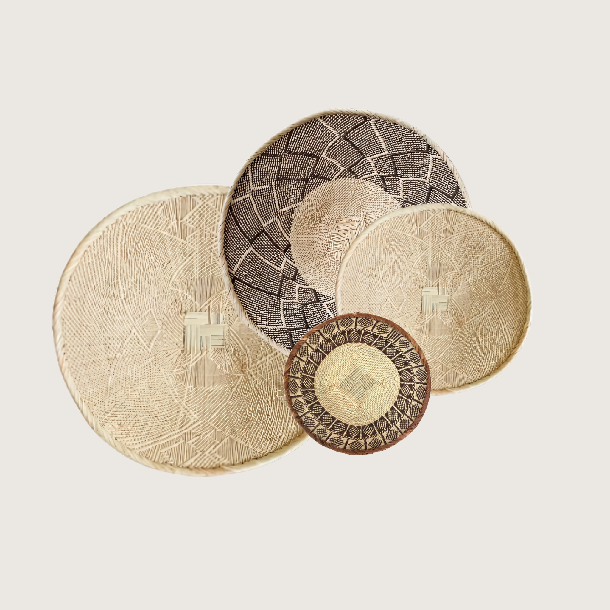 Set of 4 Handwoven Binga Baskets – Wall Décor from Zimbabwe