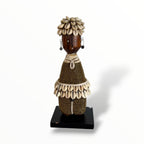 African female wooden Cameroon Fertility dolls, African Namji dolls, adorned in bronze beads